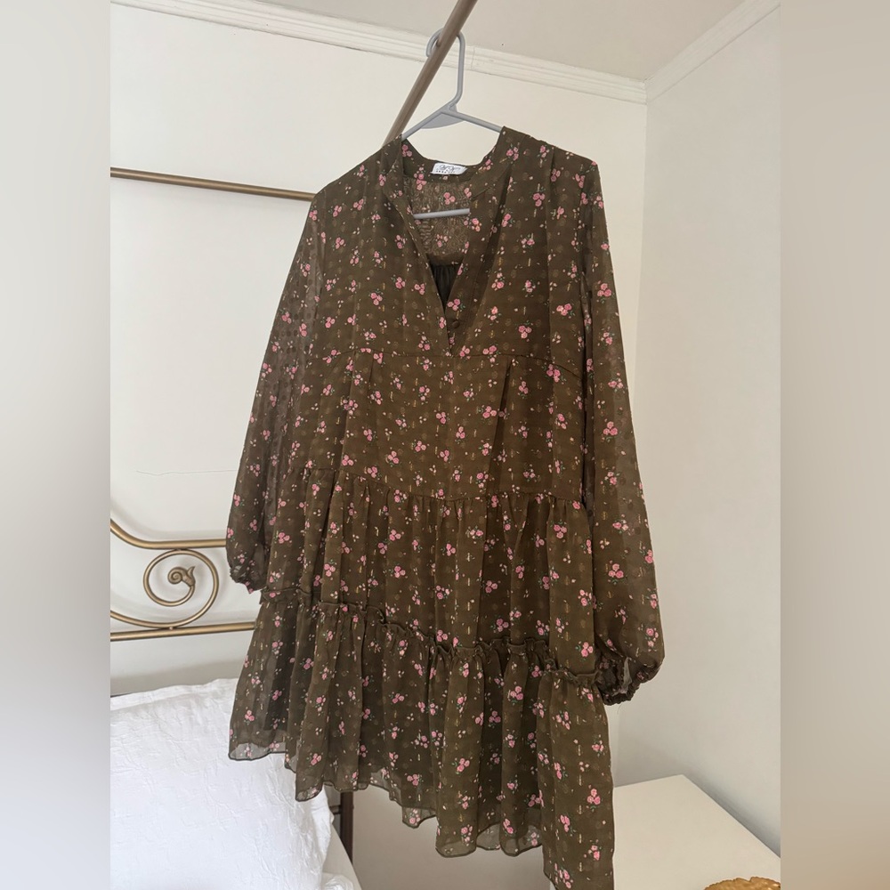 Anna Kay silk blend mini dress in brown floral